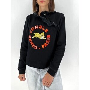 Kenzo x H&M Black Jungle Paris Tiger Ruffle Sweatshirt Womens Size Large